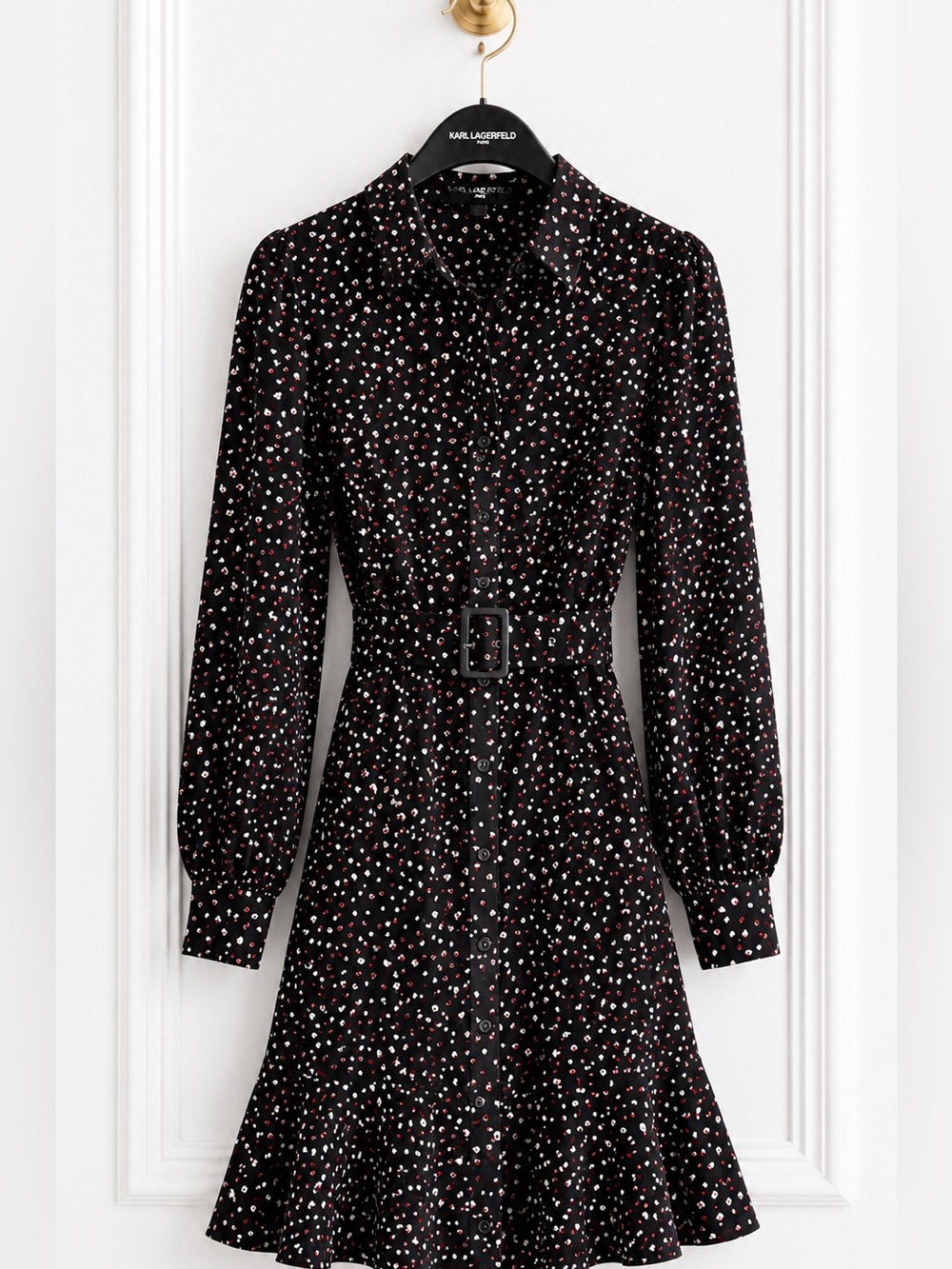 Karl Lagerfeld Paris long-sleeve printed black red heart Shirt Dress 2 - Picture 2 of 3